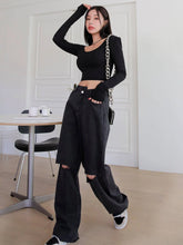 DAZY Stepped Waist Knee Ripped Boyfriend Jeans